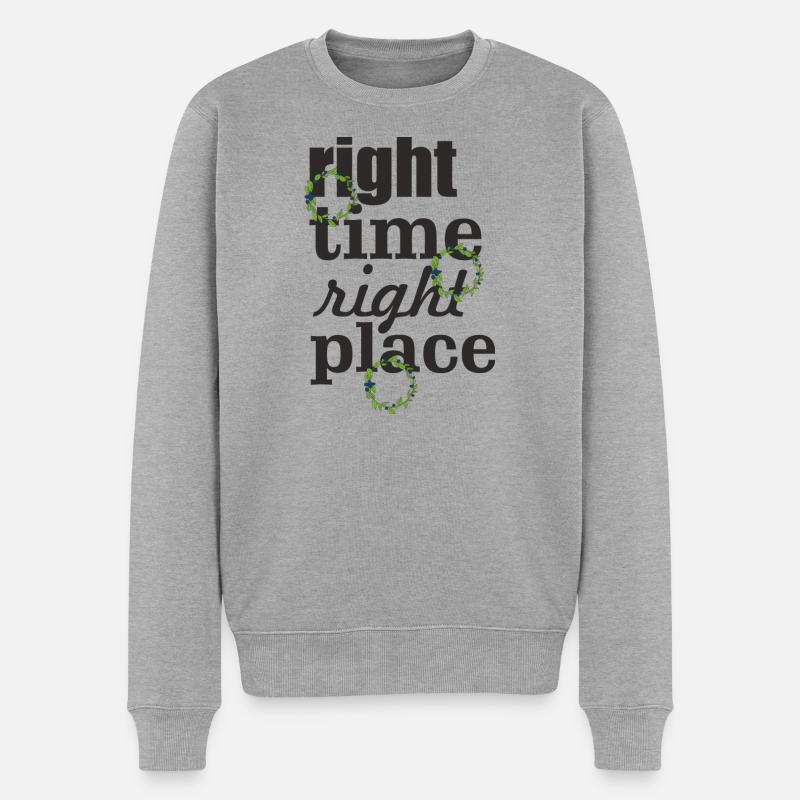 right time right place - Männer Premium Bio Pullover - Grau meliert