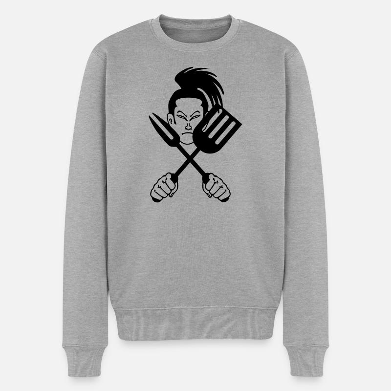 Cuisinier samouraï japonais - Pull Premium bio Homme - gris chiné