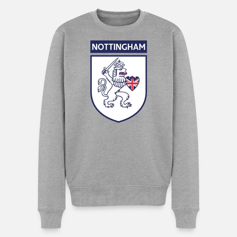 Lion bouclier de Nottingham avec épée - Pull Premium bio Homme - gris chiné