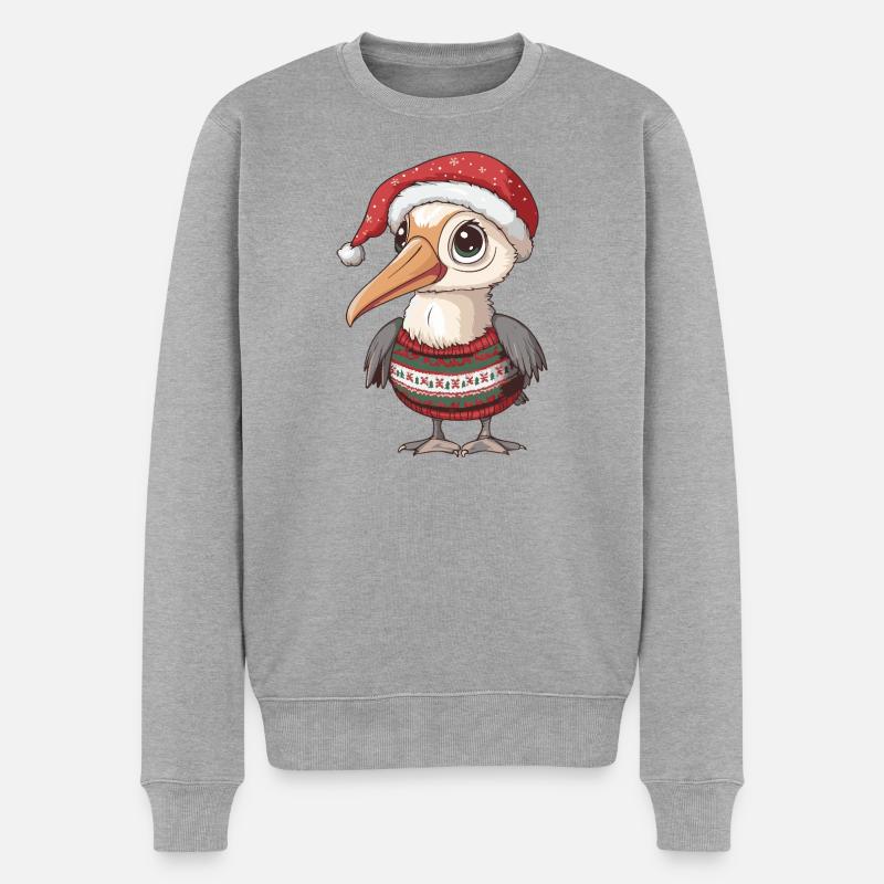 Pelikan Vogel Weihnachten - Männer Premium Bio Pullover - Grau meliert