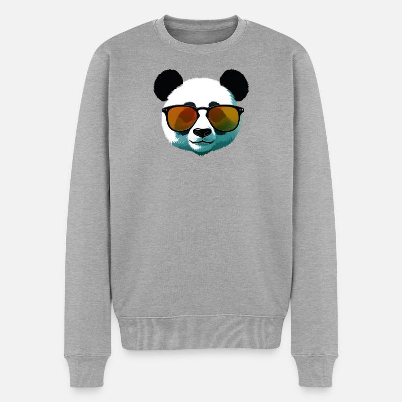 Panda mit Sonnenbrille Farbverlauf - Männer Premium Bio Pullover - Grau meliert