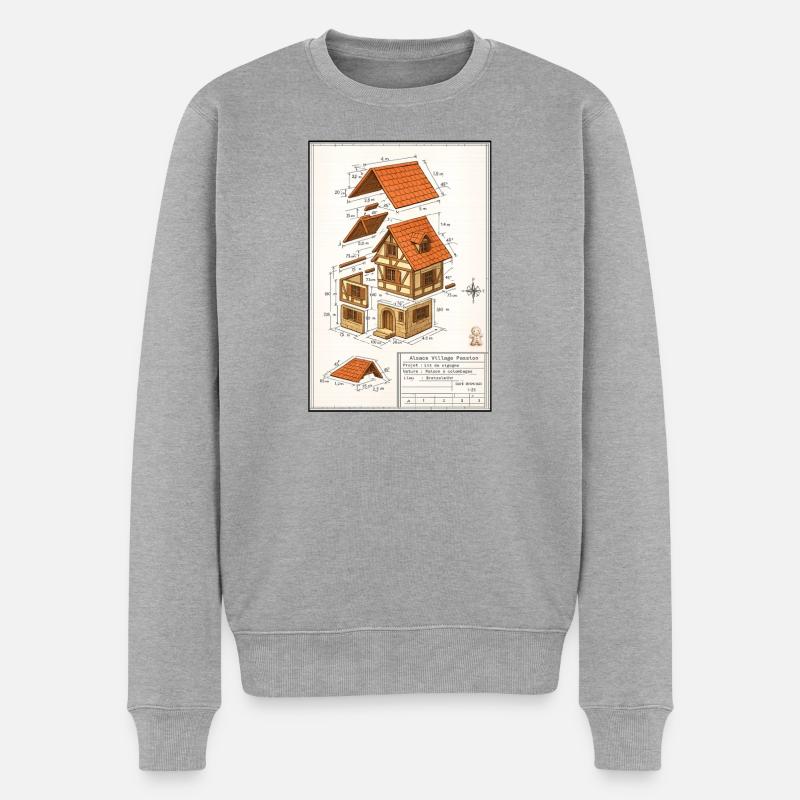 Maison colombages Alsacienne plan architecte  - Pull Premium bio Homme - gris chiné