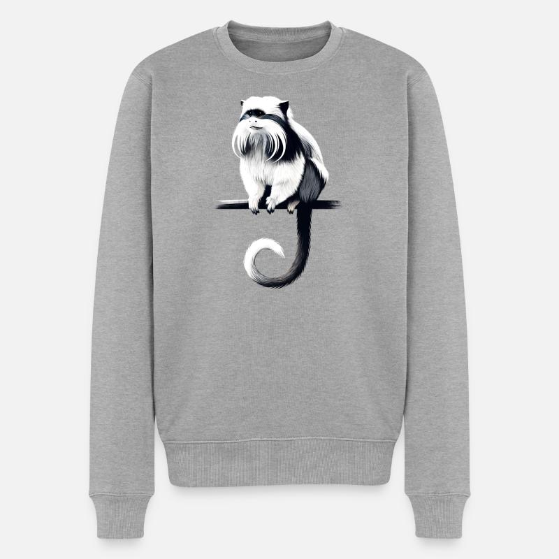 Kaiserschnurrbarttamarin - Männer Premium Bio Pullover - Grau meliert