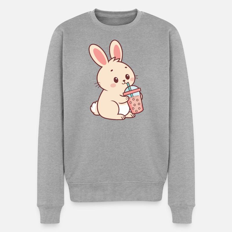Lapin Bubble Tea Pastel - Pull Premium bio Homme - gris chiné