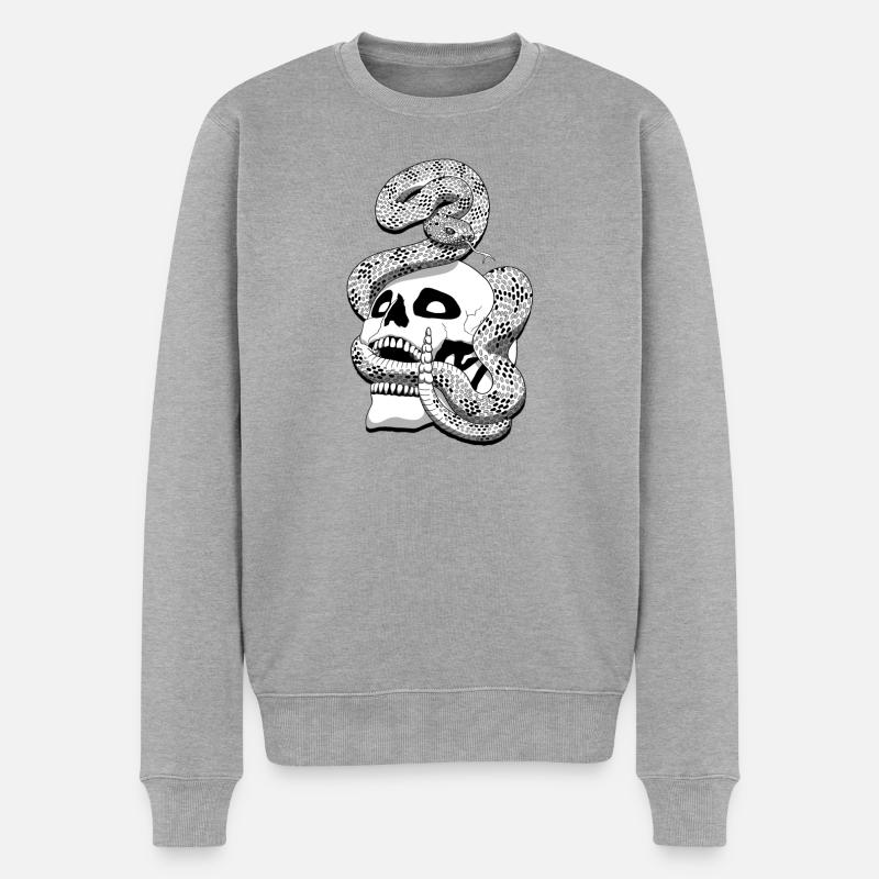 Serpent à sonnette et crâne - Pull Premium bio Homme - gris chiné