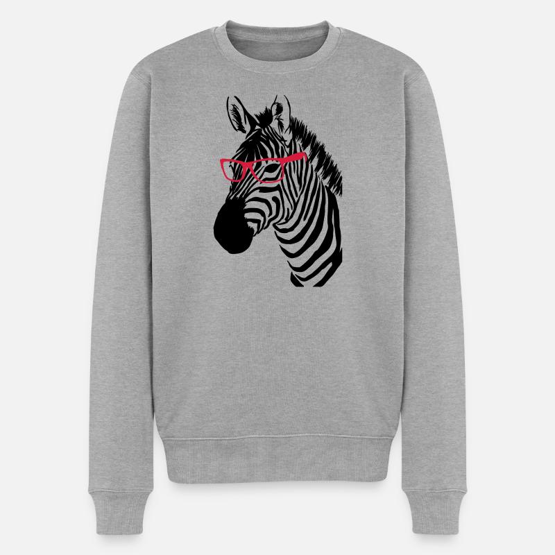 Zebra mit Brille - Männer Premium Bio Pullover - Grau meliert