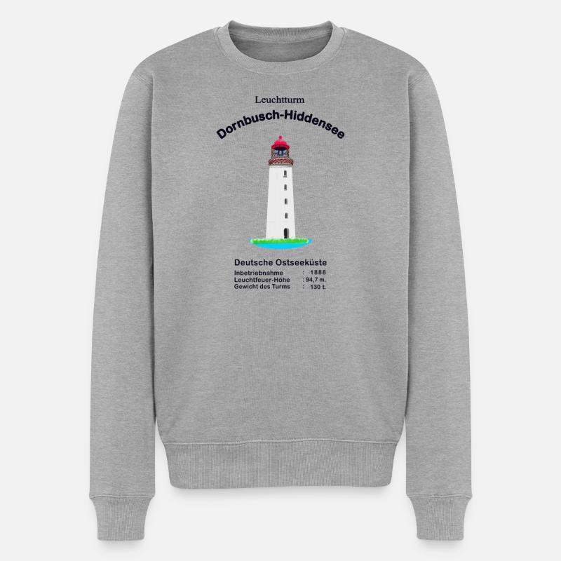 Leuchtturm Dornbusch, Insel Hiddensee, Ostsee - Männer Premium Bio Pullover - Grau meliert