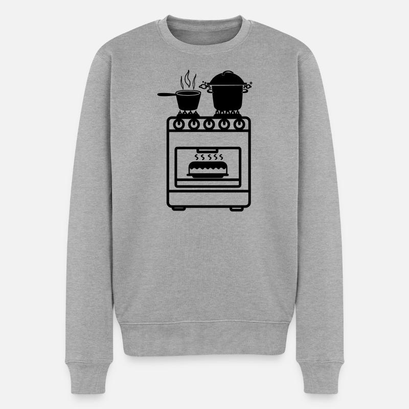 Gasherd mit Pfannkuchen im Backofen - Männer Premium Bio Pullover - Grau meliert