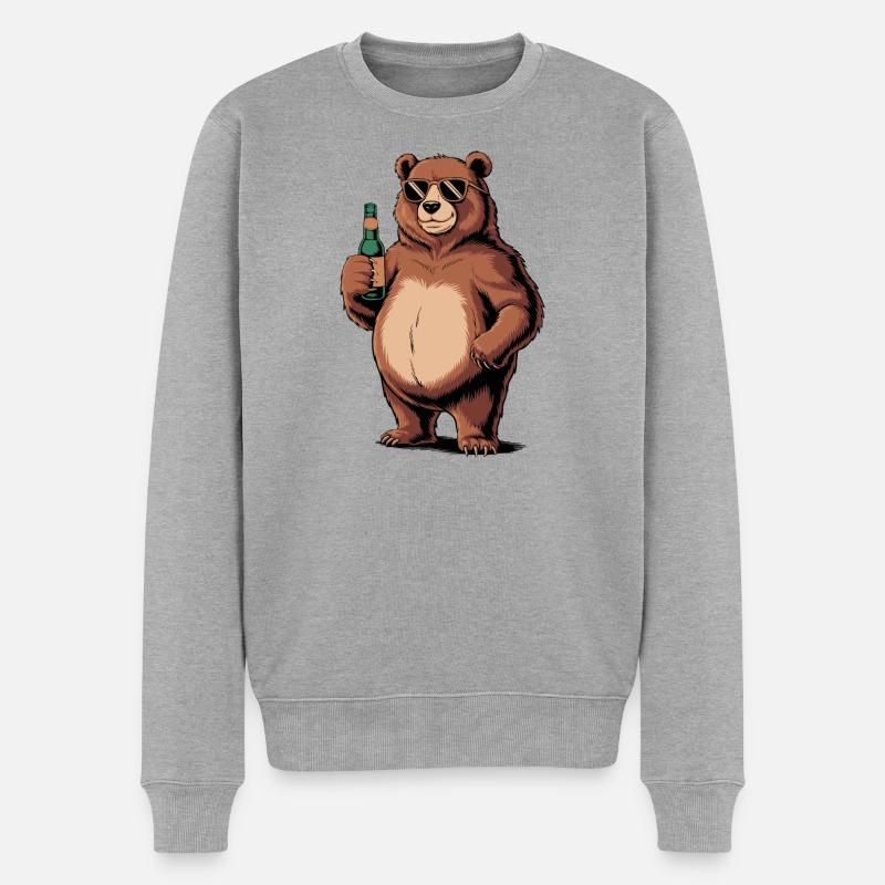 Cooler Bierbär mit Sonnenbrille - Männer Premium Bio Pullover - Grau meliert