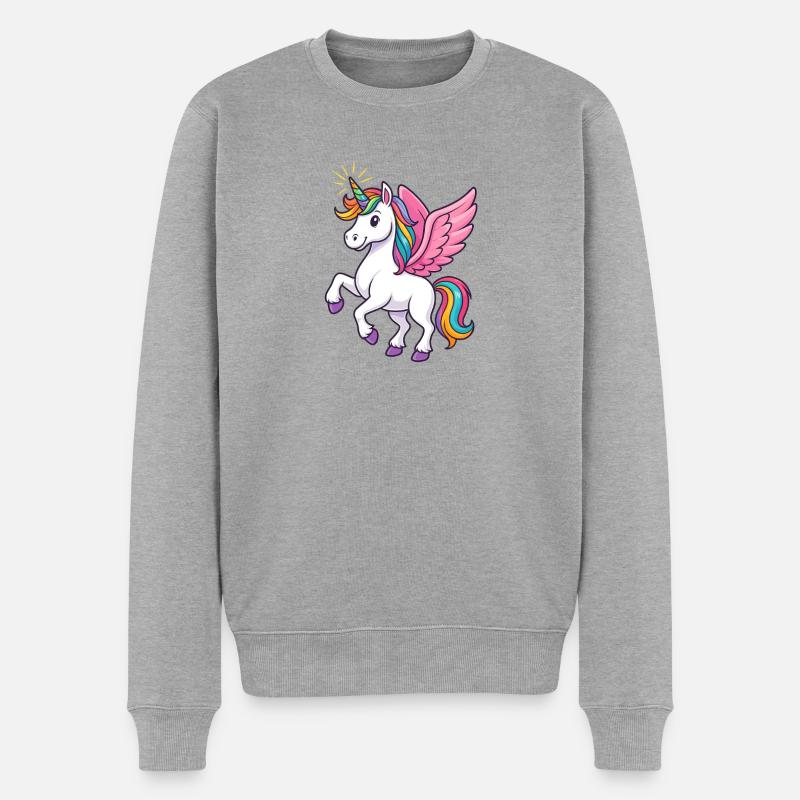 Majestätisches Einhorn mit Regenbogenmähne und pin - Männer Premium Bio Pullover - Grau meliert