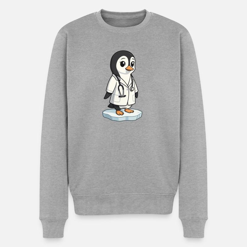 Pflege-Pinguin im Arztkittel - Männer Premium Bio Pullover - Grau meliert