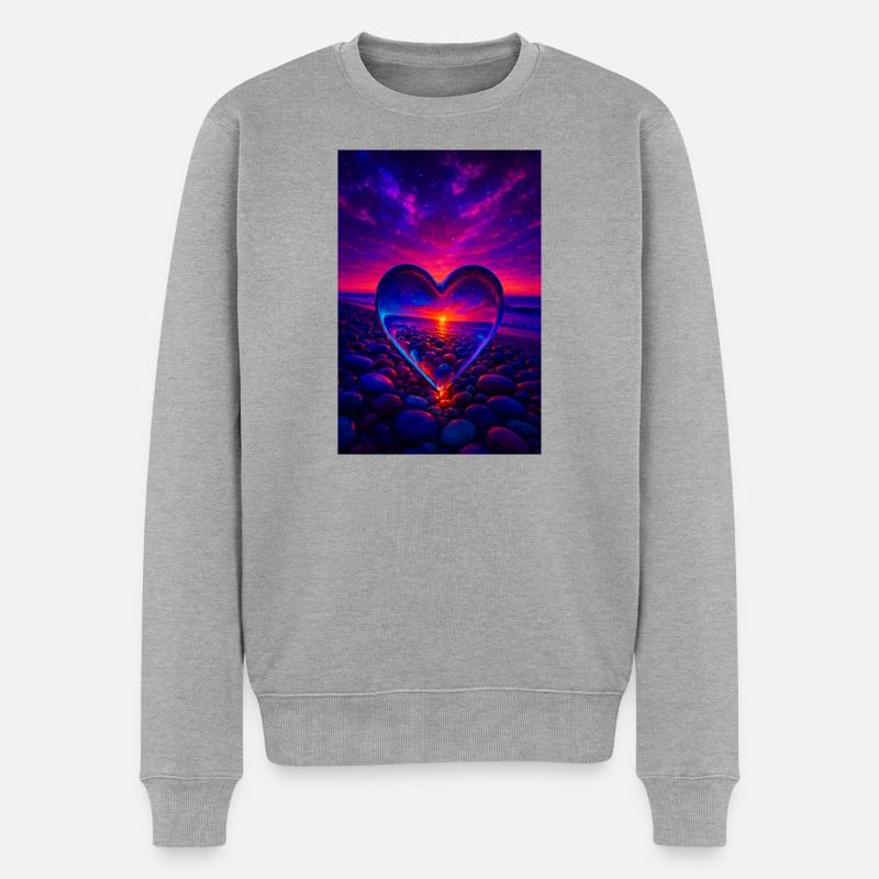 Galactic Heart Sunset – Magisches Herz-Design - Männer Premium Bio Pullover - Grau meliert