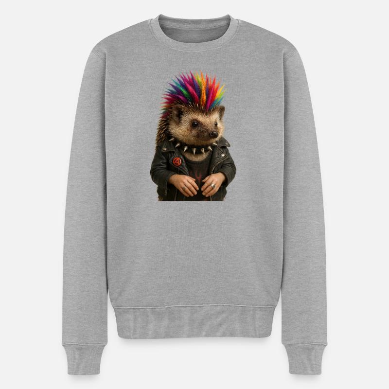 Bunter Igel Punk mit stylischem Flair - Männer Premium Bio Pullover - Grau meliert