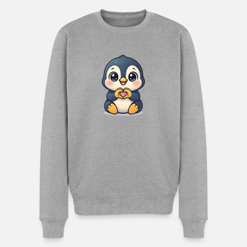 Süßer Penguin mit Herzhänden  - Männer Premium Bio Pullover - Grau meliert