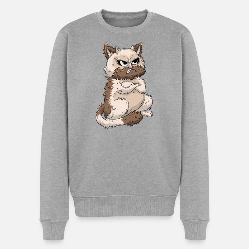 Mürrische Katze - Männer Premium Bio Pullover - Grau meliert