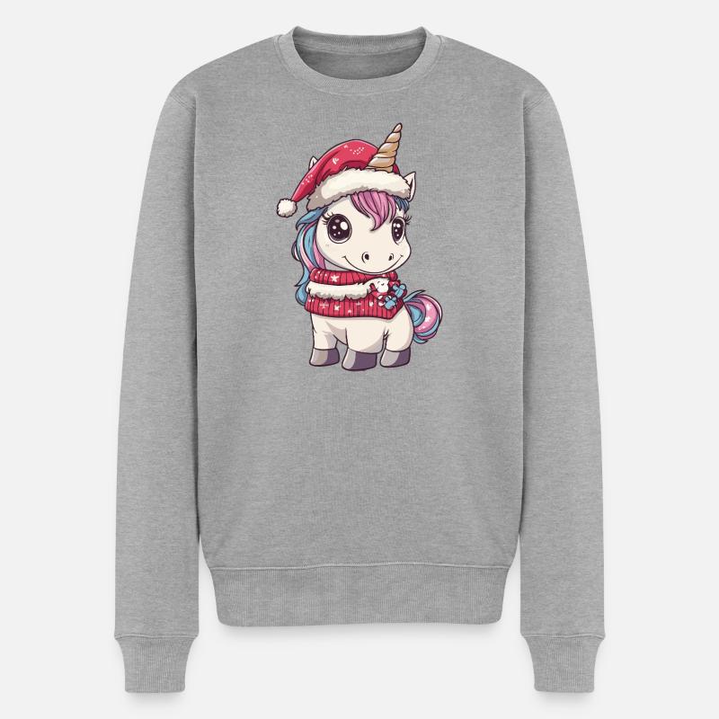 Einhorn Weihnachten Xmas - Männer Premium Bio Pullover - Grau meliert