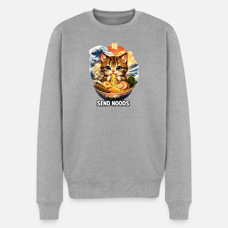 Ramen Katze - Männer Premium Bio Pullover - Grau meliert