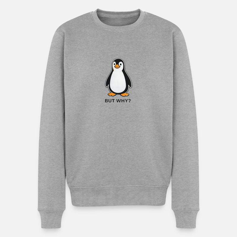 Penguin But Why-Meme - Männer Premium Bio Pullover - Grau meliert