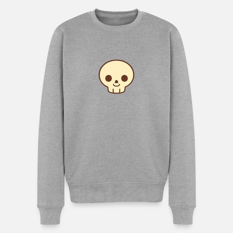 Kawaii-Totenkopf-Beige Lächeln - Männer Premium Bio Pullover - Grau meliert