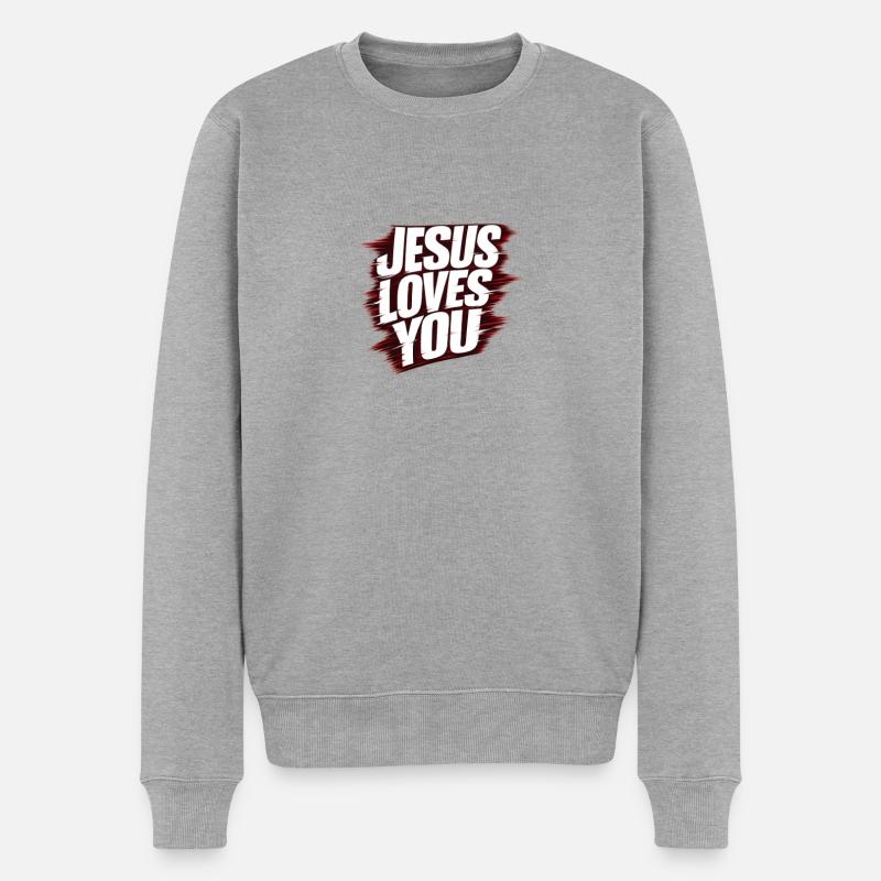 Jesus loves you - Männer Premium Bio Pullover - Grau meliert