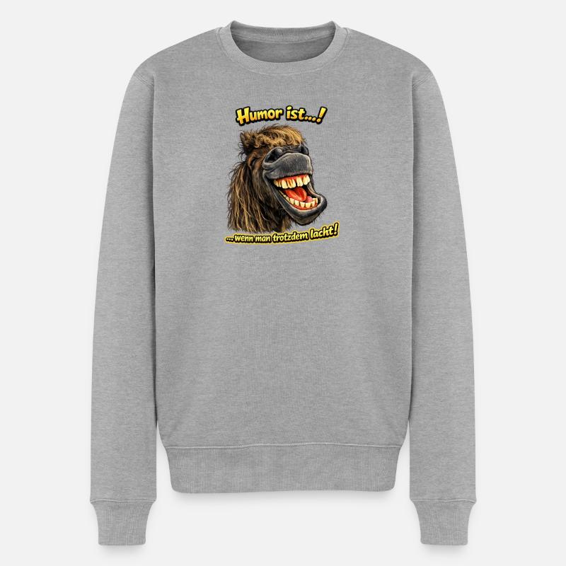 Lachendes Pferd mit Grinsen - Männer Premium Bio Pullover - Grau meliert