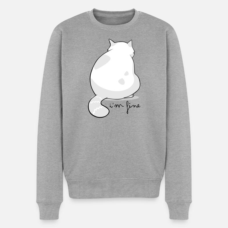 Vue arrière Silhouette de chat moelleux - Pull Premium bio Homme - gris chiné