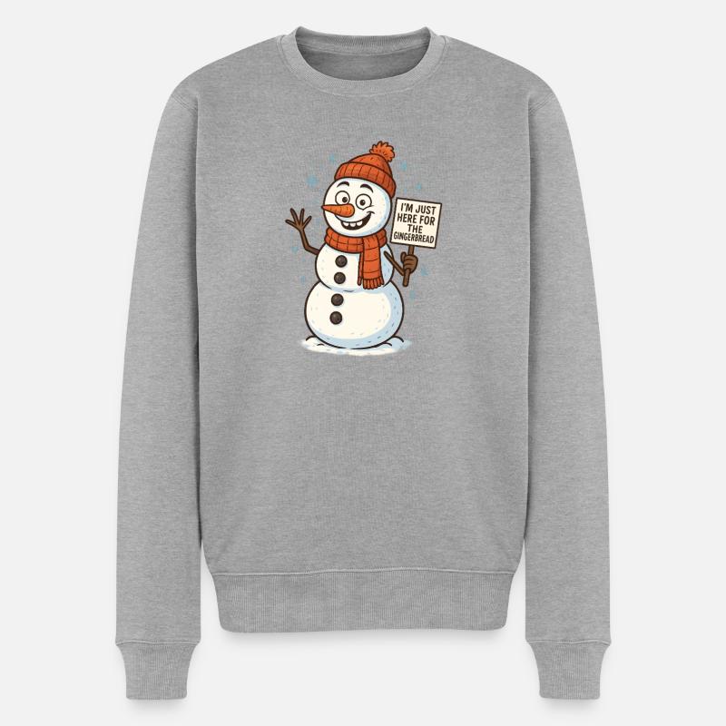 Schneemann mit Gingerbread Spruch - Männer Premium Bio Pullover - Grau meliert