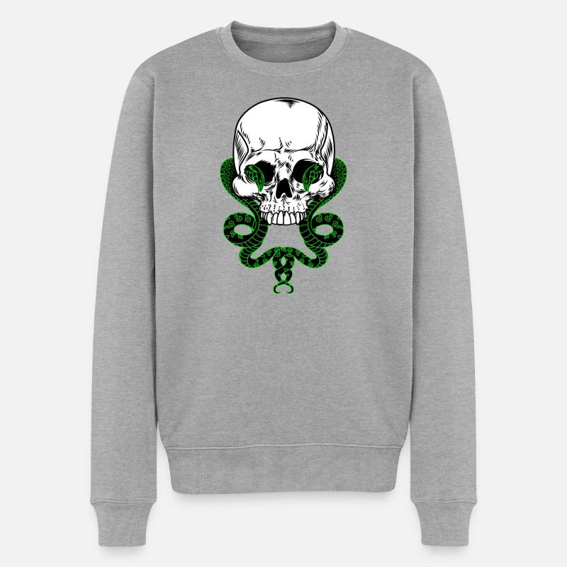 Schädel mit zwei Schlangen - Männer Premium Bio Pullover - Grau meliert