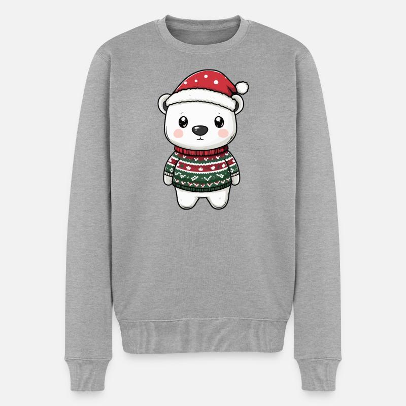 Eisbär Weihnachten - Männer Premium Bio Pullover - Grau meliert