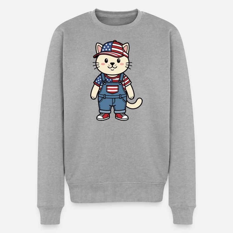 Amerika-Katze - Männer Premium Bio Pullover - Grau meliert