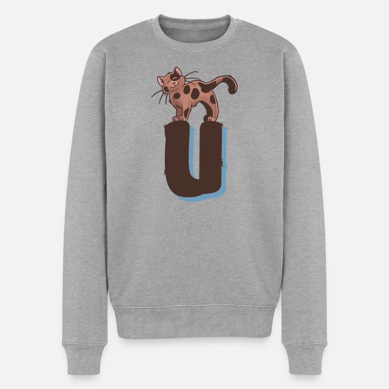 Katze Buchstabe U - Männer Premium Bio Pullover - Grau meliert