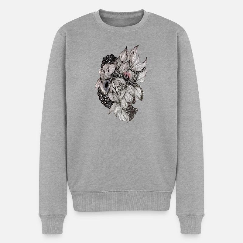 Schwarzweiß Blütenspirale - Männer Premium Bio Pullover - Grau meliert