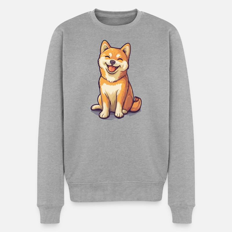 Shiba Inu - Männer Premium Bio Pullover - Grau meliert