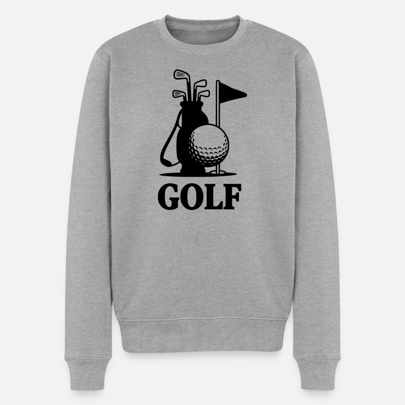 Golf Schriftzug mit Golf Equipment  - Männer Premium Bio Pullover - Grau meliert