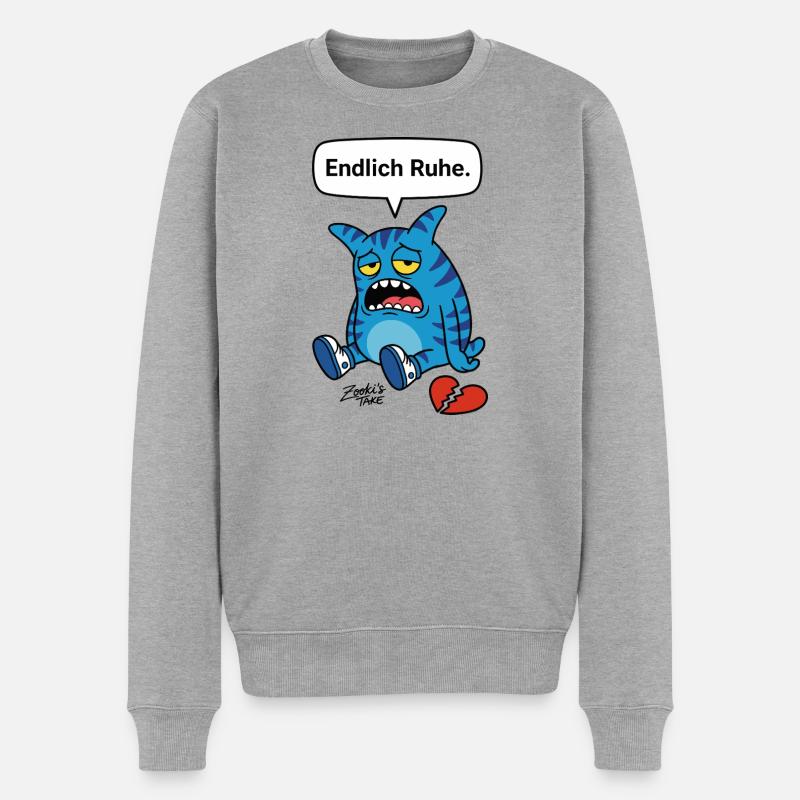 Endlich Ruhe. Trennung, Herzsschmer? Zooki Monster - Männer Premium Bio Pullover - Grau meliert