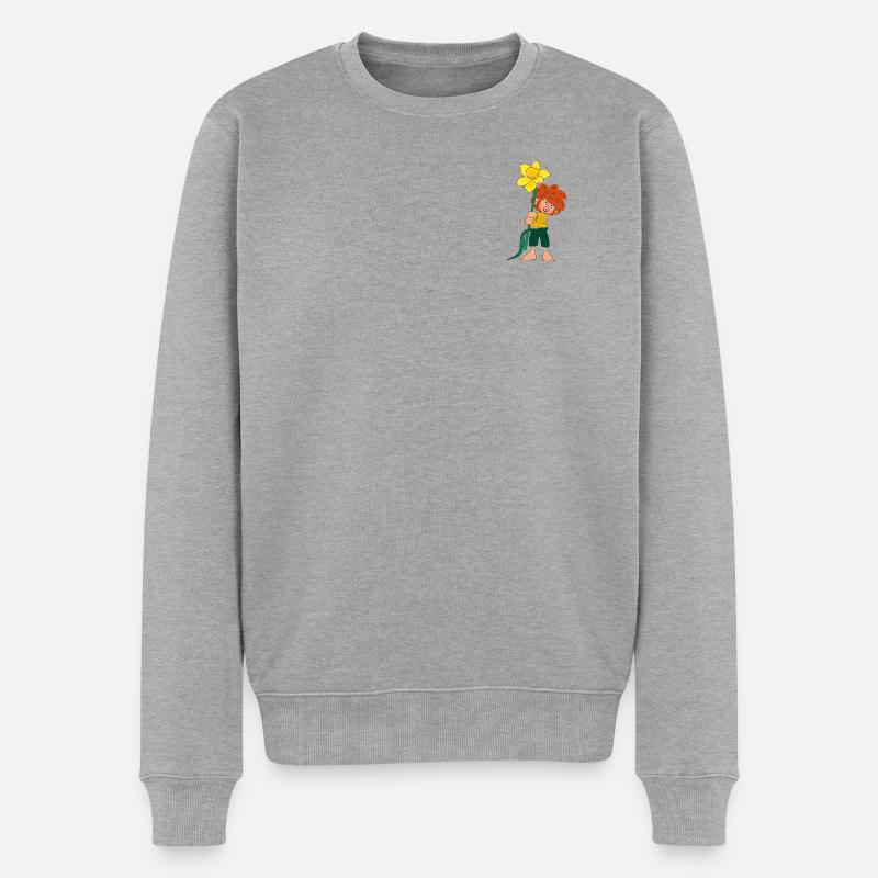 Pumuckl Design Avec Fleur Jaune - Pull Premium bio Homme - gris chiné