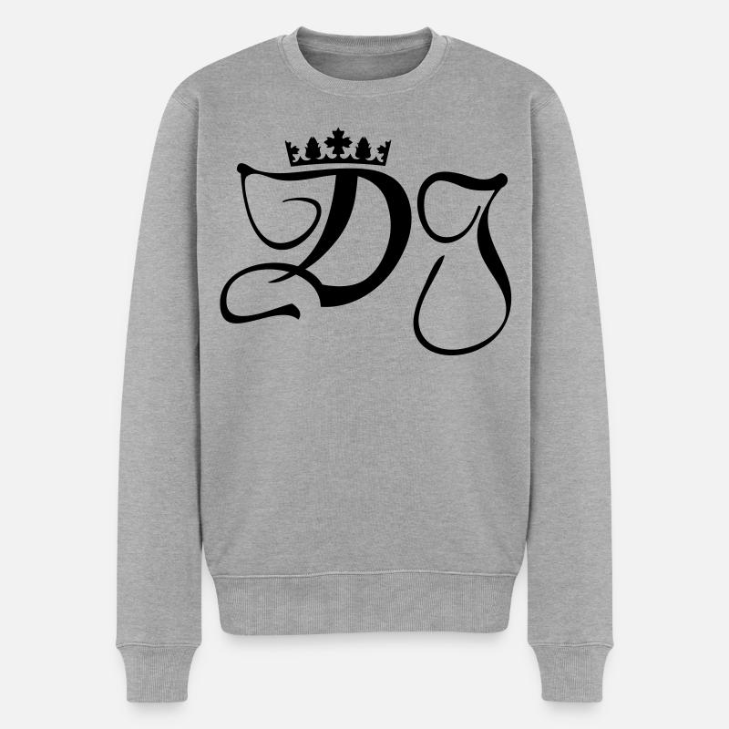 DJ- Discjockey- Monogramm mit Krone - Männer Premium Bio Pullover - Grau meliert