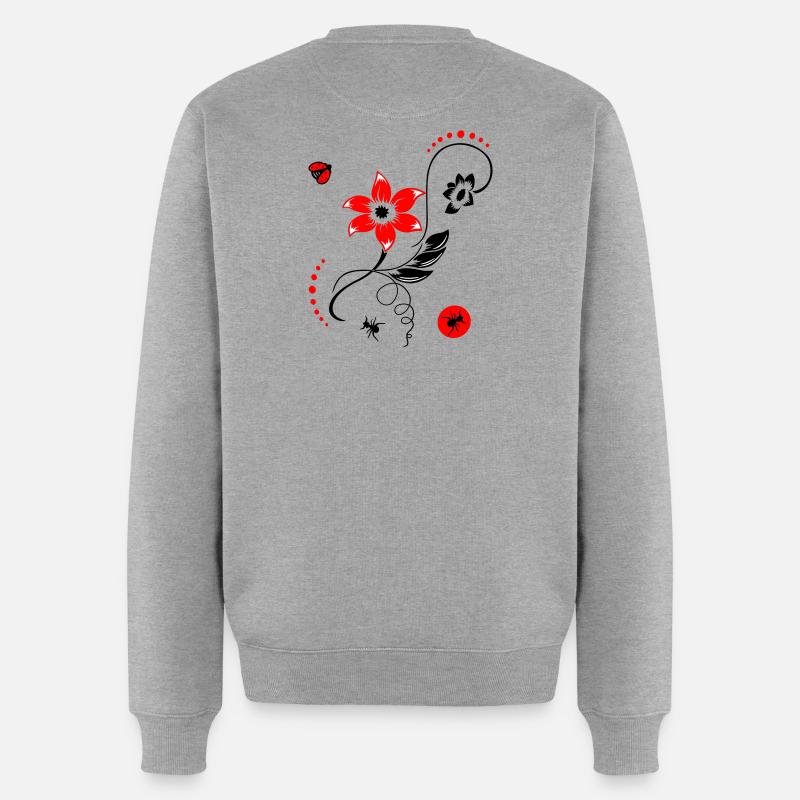 Sommerblume mit Marienkäfer und Ameisen - Männer Premium Bio Pullover - Grau meliert