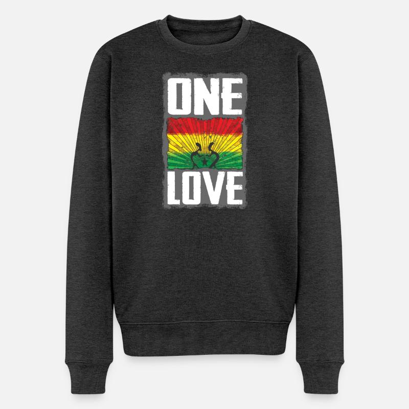 One Love Reggae Flag Design - Männer Premium Bio Pullover - Anthrazit meliert