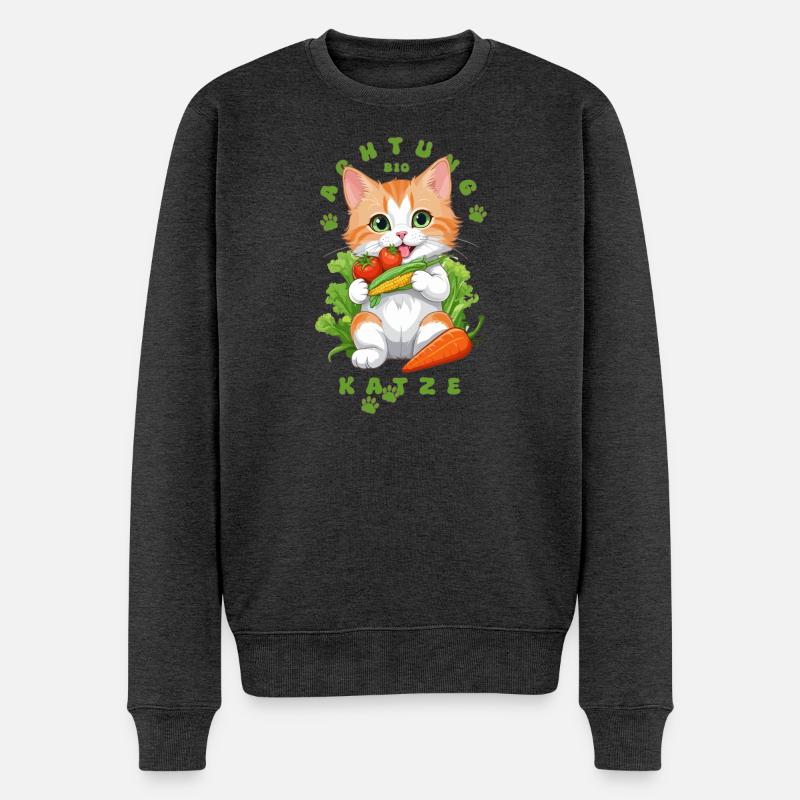 Bio Katze - Männer Premium Bio Pullover - Anthrazit meliert