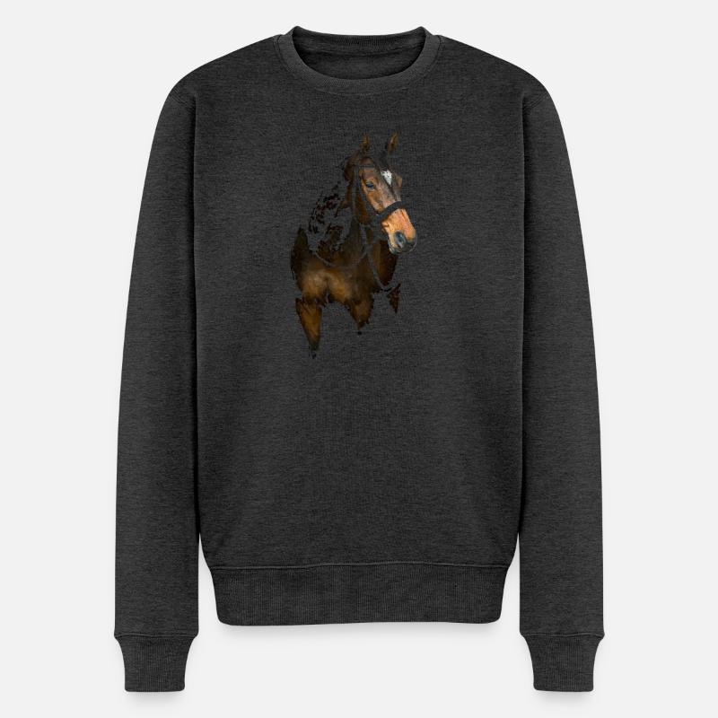Pferd - Männer Premium Bio Pullover - Anthrazit meliert