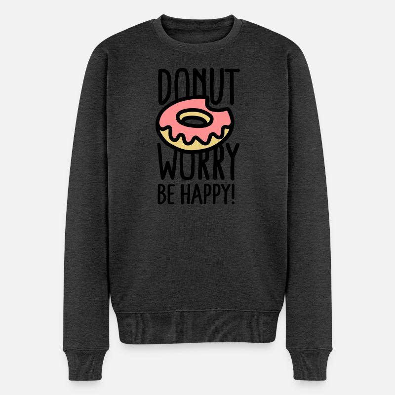 Donut worry, be happy! - Männer Premium Bio Pullover - Anthrazit meliert