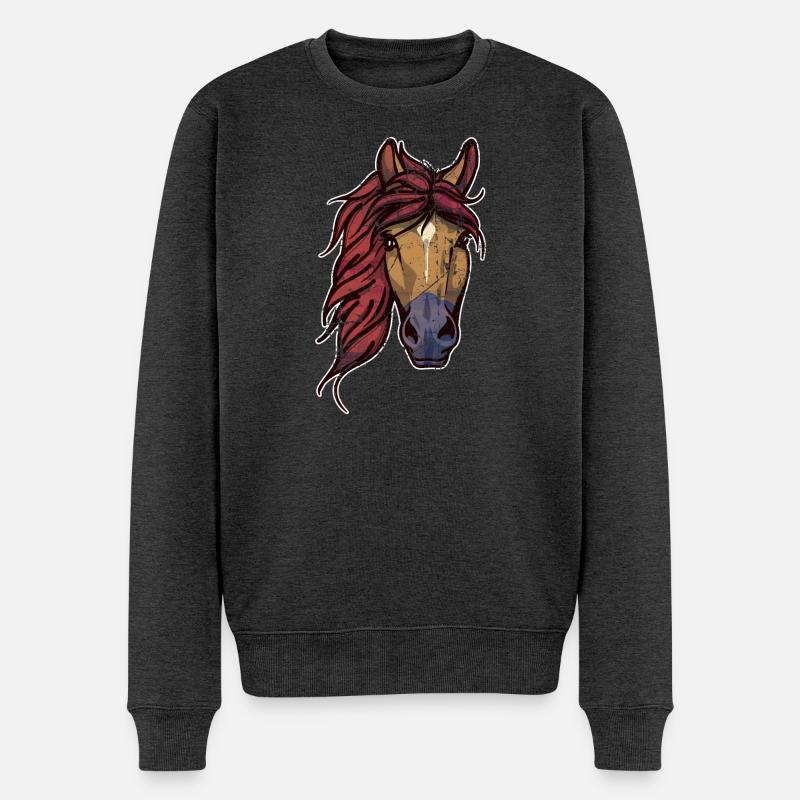Vintage Pferde Islandpferde Pferdenarr Isländer - Männer Premium Bio Pullover - Anthrazit meliert