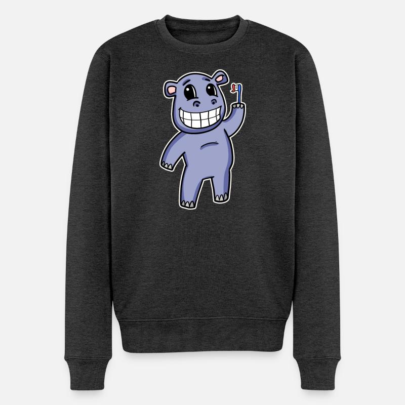Hippopotame avec brosse à dents - Pull Premium bio Homme - anthracite chiné