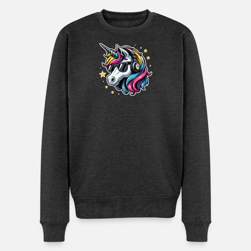 Einhorn Kopfhörer Sonnenbrille cool - Männer Premium Bio Pullover - Anthrazit meliert