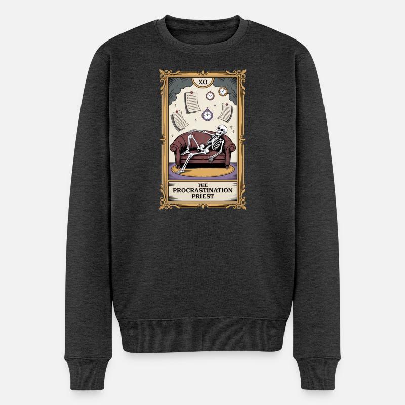 The Procrastination Priest Aufschieber Skelett - Männer Premium Bio Pullover - Anthrazit meliert