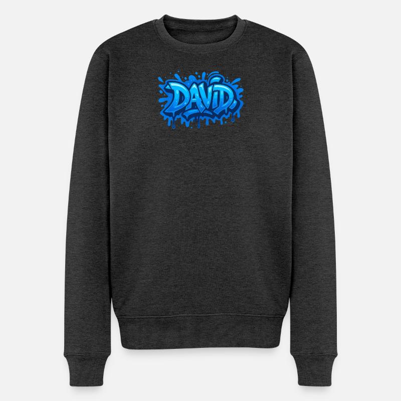 Graffiti DAVID Name Gift Ideal druckbar - Männer Premium Bio Pullover - Anthrazit meliert