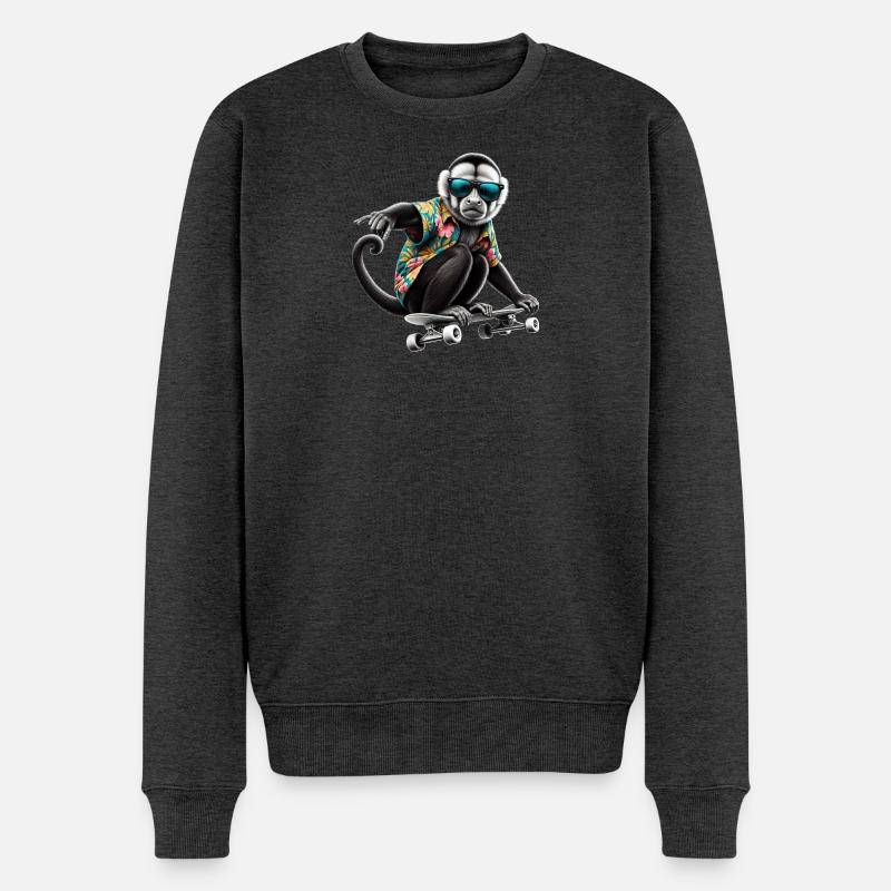 Ein cooler Affe auf einem Skateboard - Männer Premium Bio Pullover - Anthrazit meliert