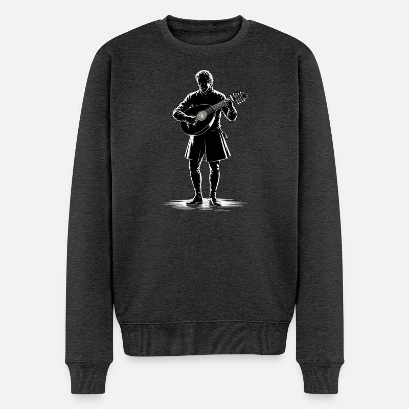 Barde médiéval avec luth - Pull Premium bio Homme - anthracite chiné