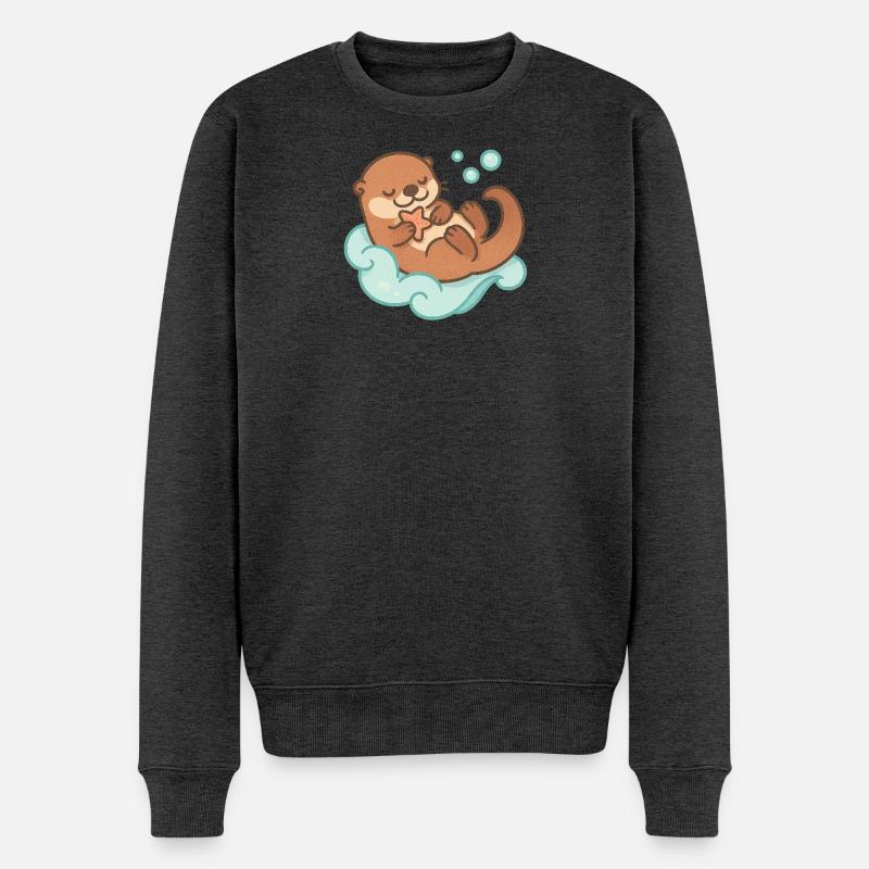 Kawaii Otter mit Seestern - Männer Premium Bio Pullover - Anthrazit meliert